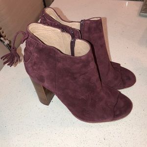 Halogen Warin Suede Open Toe booties back tie